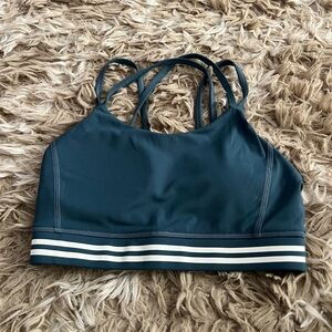 Zyia Slate Blue Sports Bra with White Striped Band